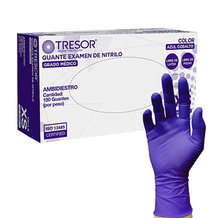 Guantes de Nitrilo Sin Polvo Azul Cobalto TRESOR | Guantes de Examinación Desechables – Libres de Látex – Caja x 100 Unidades