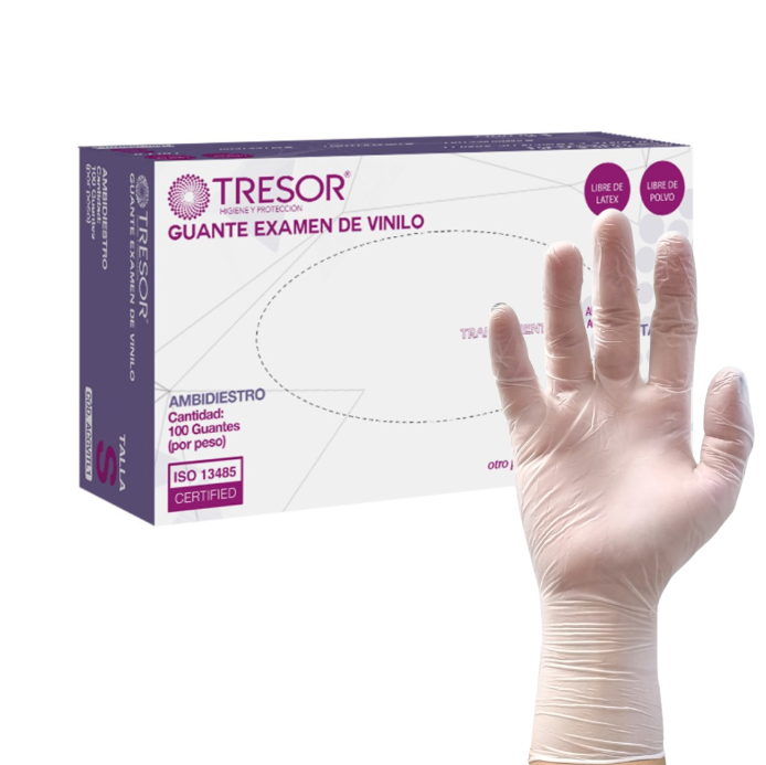 Guantes de Vinilo Sin Polvo TRESOR | Guantes de Examinación Desechables – Libres de Látex – Caja x 100 Unidades 1