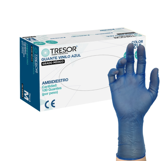 Guantes de Vinilo Azul Sin Polvo TRESOR | Guantes de Examinación Desechables – Libres de Látex – Caja x 100 Unidades 1