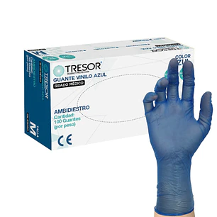 Guantes de Vinilo Azul Sin Polvo TRESOR | Guantes de Examinación Desechables – Libres de Látex – Caja x 100 Unidades