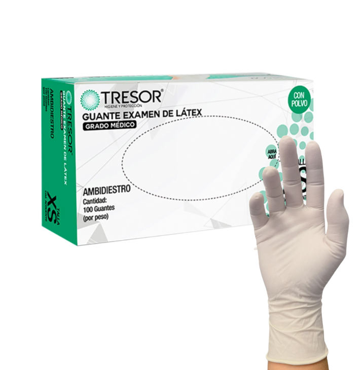 Guantes de Látex con Polvo TRESOR | Guantes de Examinación Desechables – Alta Sensibilidad y Resistencia – Caja x 100 Unidades 1