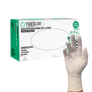 Guantes de Látex con Polvo TRESOR | Guantes de Examinación Desechables – Alta Sensibilidad y Resistencia – Caja x 100 Unidades