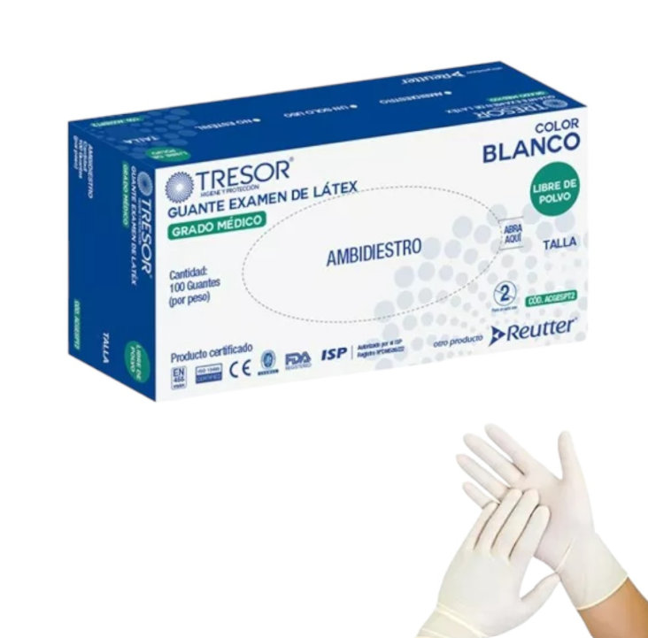 Guantes de Látex Sin Polvo TRESOR | Guantes de Examinación Desechables – Alta Sensibilidad y Confort – Caja x 100 Unidades 1