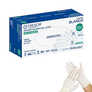 Guantes de Látex Sin Polvo TRESOR | Guantes de Examinación Desechables – Alta Sensibilidad y Confort – Caja x 100 Unidades