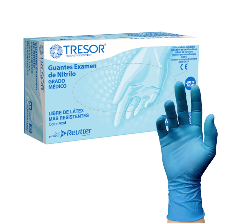 Guantes de Nitrilo Sin Polvo TRESOR | Guantes de Examinación Desechables – Libres de Látex – Alta Resistencia – Caja x 100 Unidades 1