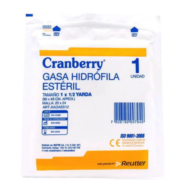 Gasa Hidrófila Estéril CRANBERRY | Compresa de Algodón Médico – Alta Absorción y Suavidad – Uso Clínico y Quirúrgico 1