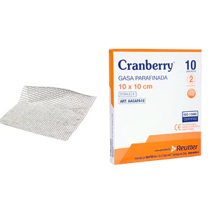 Gasa Parafinada Estéril 10 x 10 cm CRANBERRY | Apósito con Parafina No Adherente – Curaciones y Quemaduras – Caja x 10 Unidades