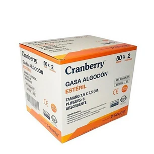 🩹 Gasa de Algodón Estéril Tejida 7,5 x 7,5 cm – CRANBERRY | 50 Sobres x 2 Unidades | Compresas Médicas Desechables