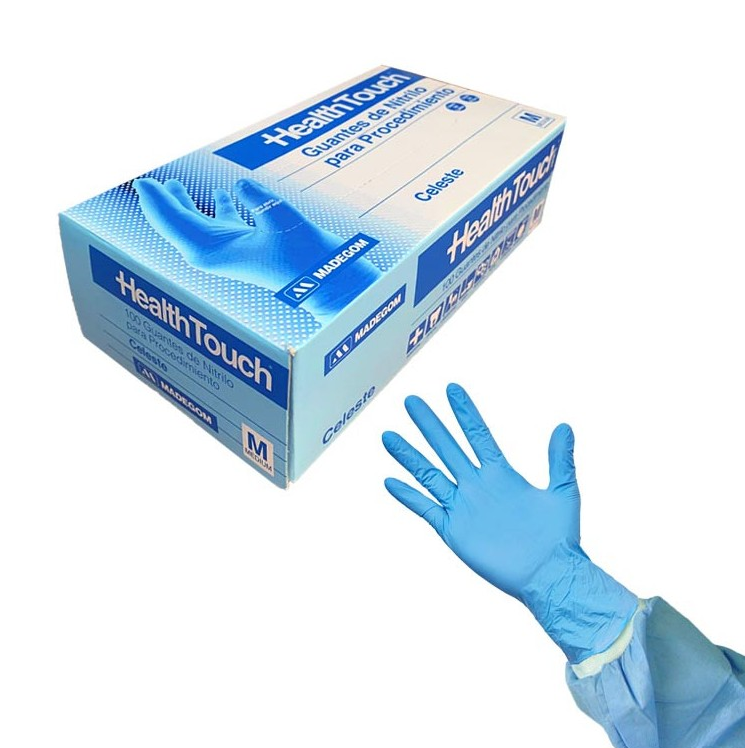 🖐️ GUANTES DE NITRILO CELESTE – HEALTH TOUCH | Sin Polvo • Alta Resistencia • Libre de Látex • Caja x100 1