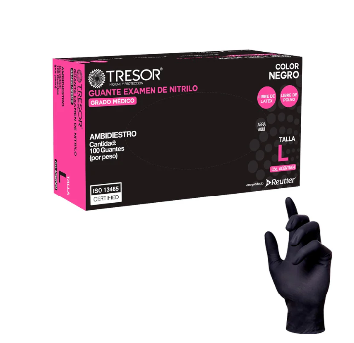 🖤 GUANTES DE NITRILO NEGRO – TRESOR | Grado Médico • Alta Resistencia • Sin Látex • Caja con 100 Unidades 1