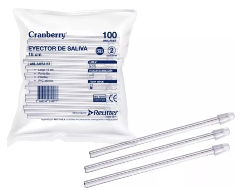 EYECTOR DE SALIVA TRANSPARENTE 15 CM | ASPIRADOR DENTAL DESECHABLE BOLSA X100 1