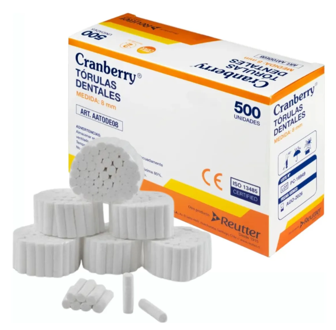 TORULAS DENTALES 8 MM CRANBERRY | ALGODÓN ODONTOLÓGICO ABSORBENTE CAJA X 500 UN 1