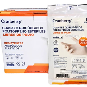 GUANTE QUIRÚRGICO LIBRE DE LÁTEX ESTÉRIL SIN POLVO CRANBERRY | GUANTES QUIRÚRGICOS CAJA X 50 UN