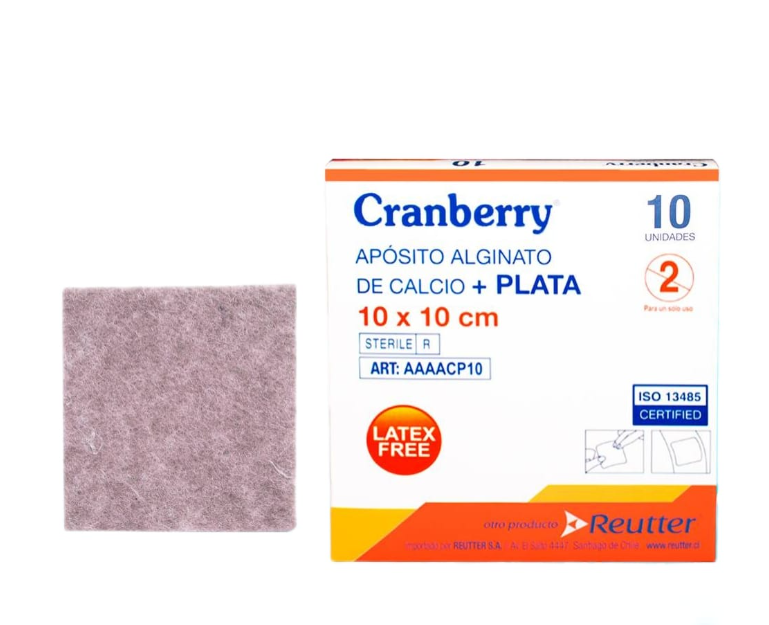 APÓSITO DE ALGINATO DE CALCIO + PLATA 10X10 CM CRANBERRY | APÓSITOS MÉDICOS ESTÉRILES CAJA X 10 1
