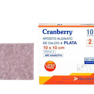 APÓSITO DE ALGINATO DE CALCIO + PLATA 10X10 CM CRANBERRY | APÓSITOS MÉDICOS ESTÉRILES CAJA X 10