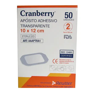 APÓSITO ADHESIVO TRANSPARENTE 10X12 CM CRANBERRY | APÓSITOS MÉDICOS DESECHABLES CAJA X 50