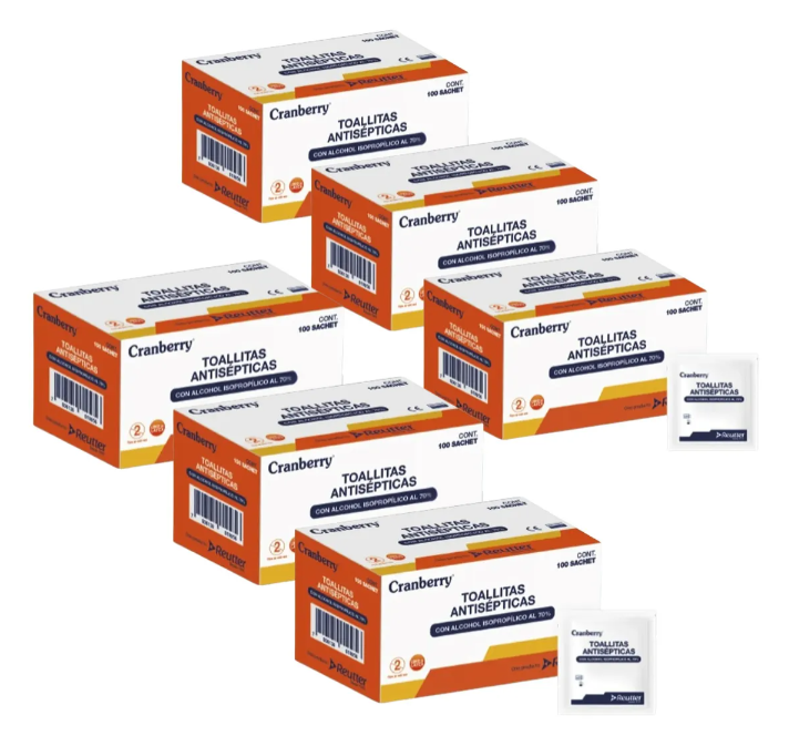 🧴 Toallita con Alcohol Isopropílico 70% CRANBERRY | Toalla Antiséptica Desechable para Limpieza y Desinfección Rápida | Caja x100 2