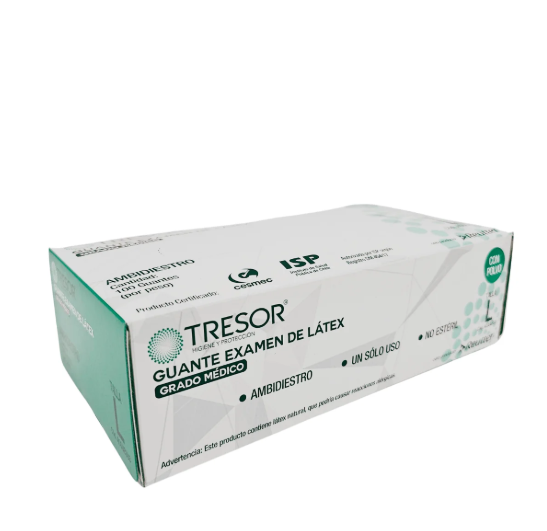 Guantes de Látex con Polvo TRESOR | Guantes de Examinación Desechables – Alta Sensibilidad y Resistencia – Caja x 100 Unidades 2