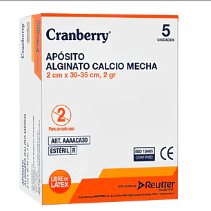 🩹 APÓSITO DE ALGINATO DE CALCIO MECHA 2 X 30 CM – CAJA X 5 UNIDADES
