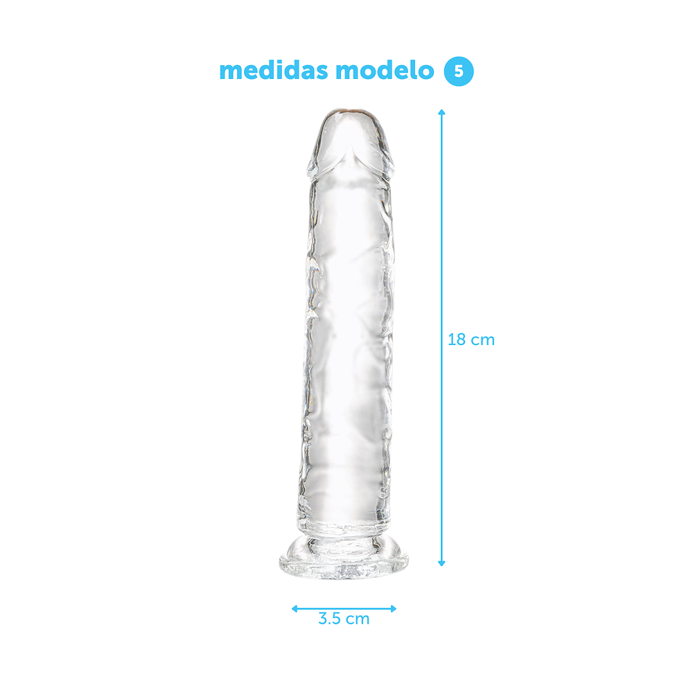 COMBO x 7 Dildos Transparentes Flexibles Textura Suave - "Cristal"