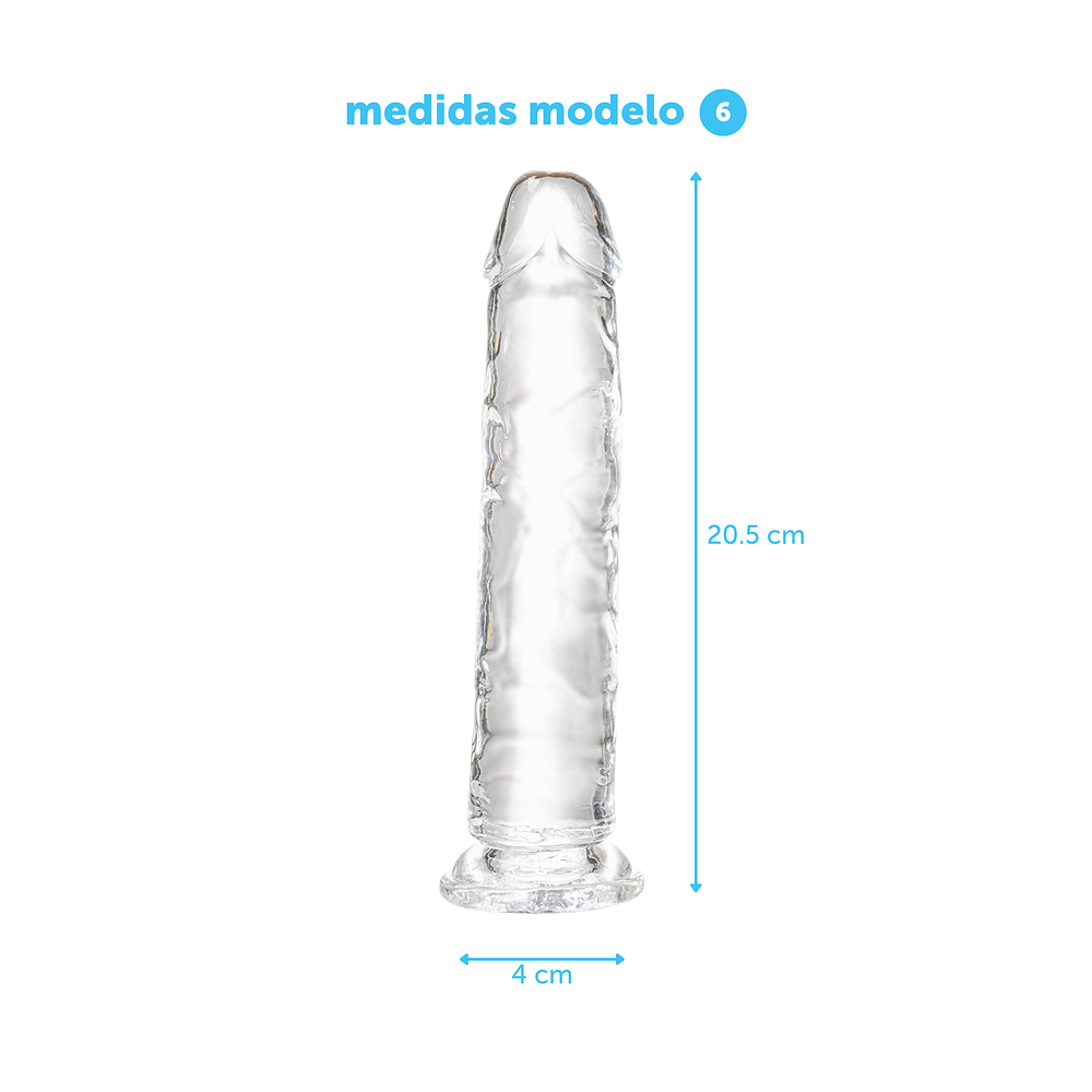 COMBO x 7 Dildos Transparentes Flexibles Textura Suave - "Cristal"