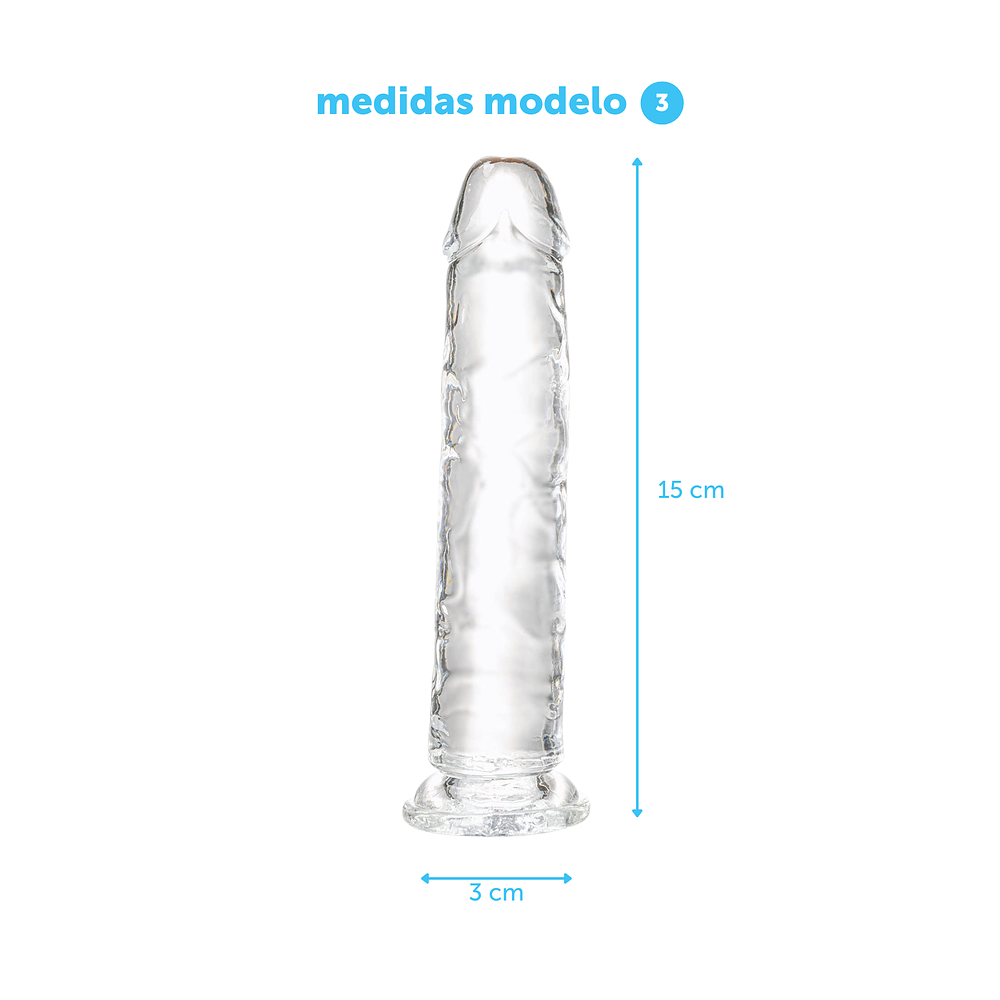 COMBO x 7 Dildos Transparentes Flexibles Textura Suave - "Cristal"