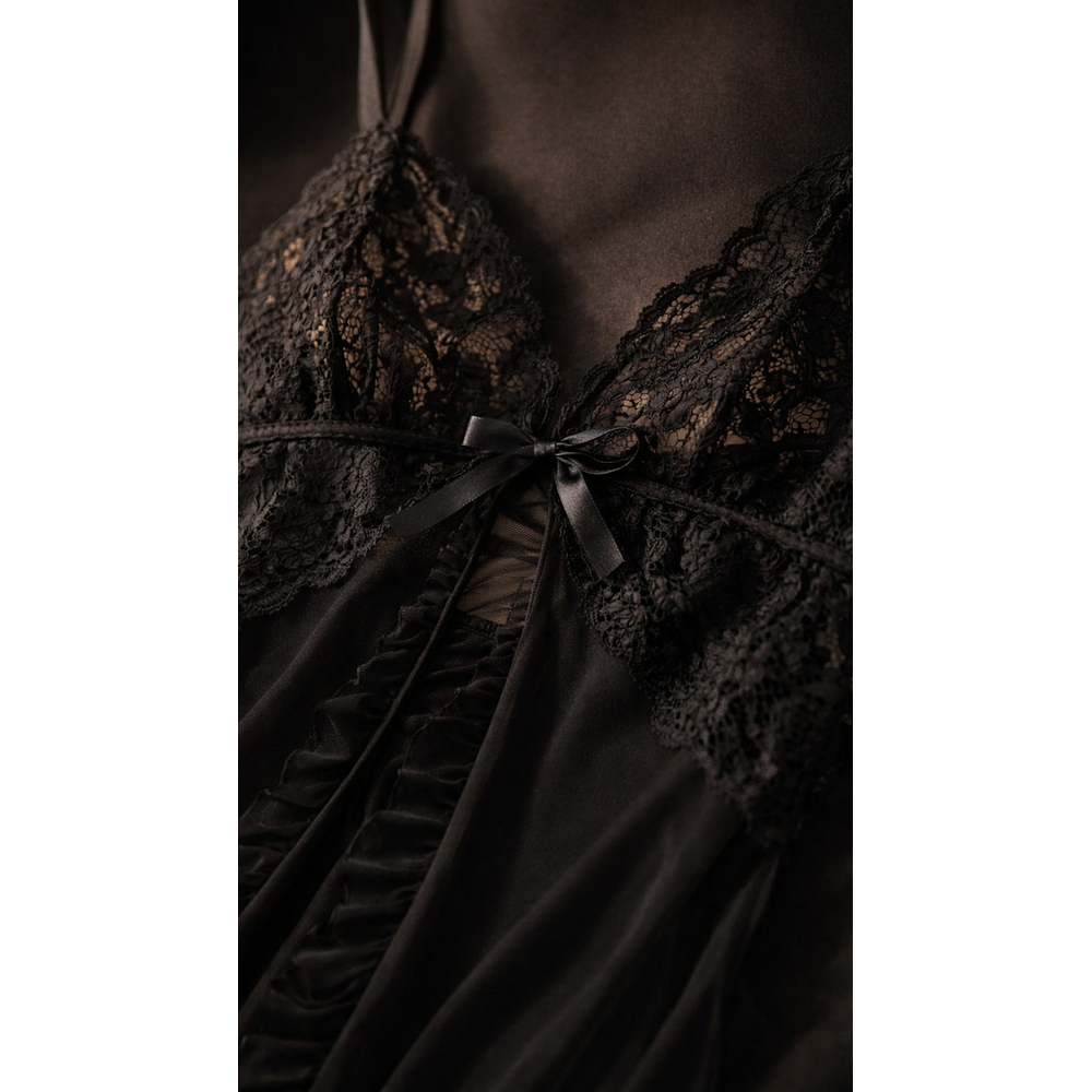 BABY DOLL BLACK - Lencería de Encaje y Tul Transparente con Volado + Colaless – Conjunto Sensual Femenino