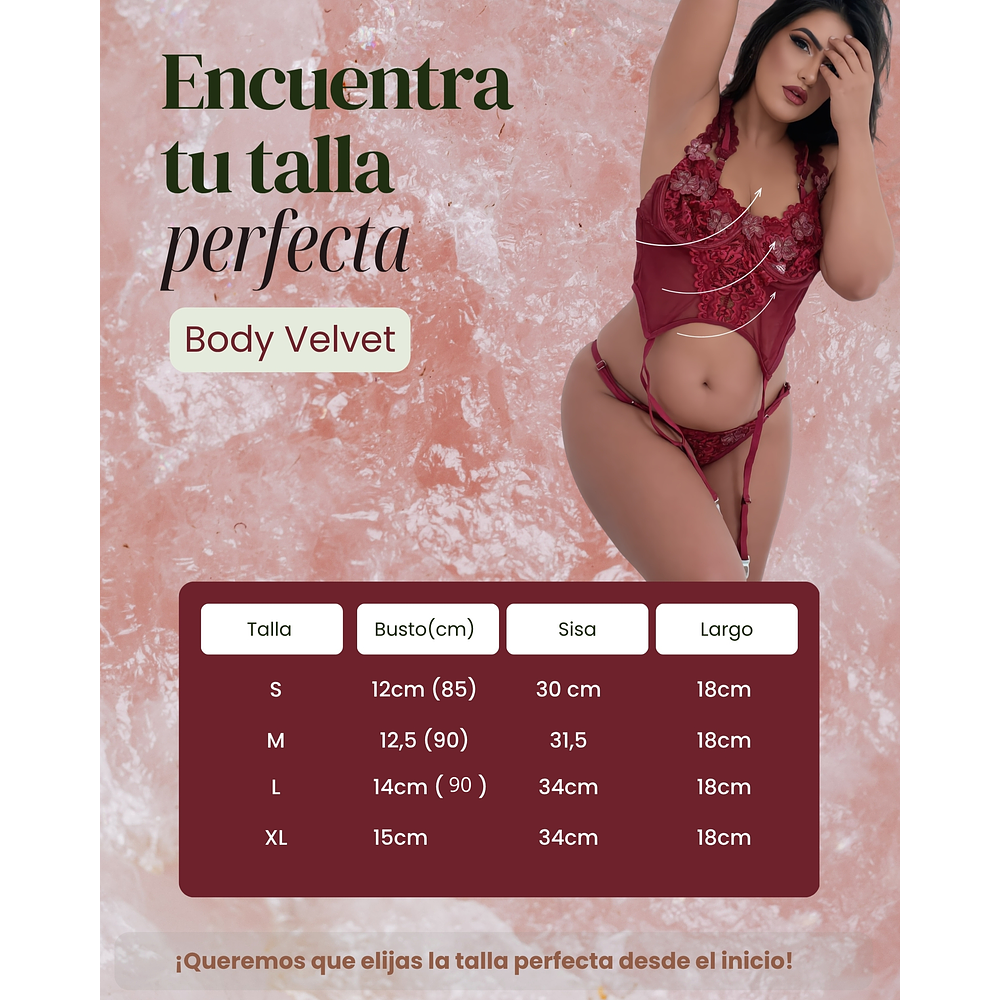 BODY VELVET SEDUCTION - Lencería Bordado Floral con Portaligas – Encaje Transparente Sensual