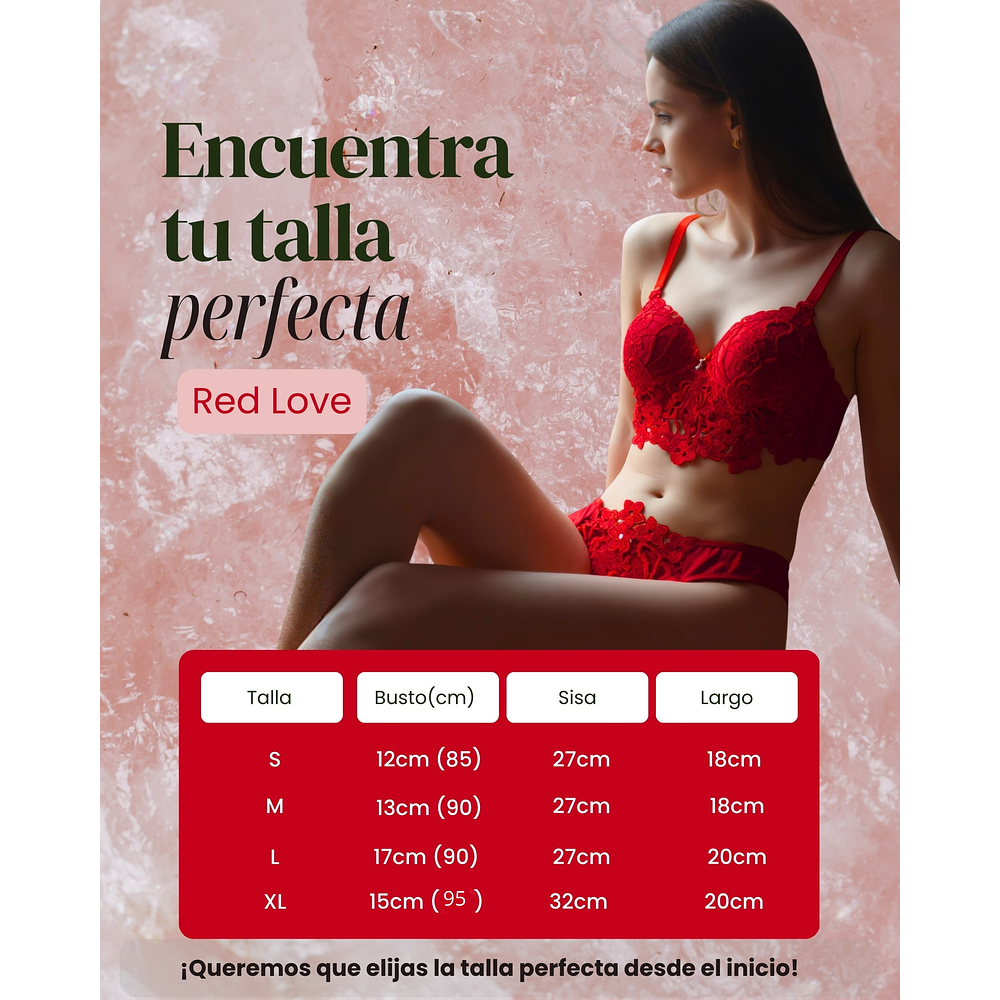 CONJUNTO RED LOVE - Lencería Encaje Floral 3 Piezas – Corpiño Bordado + Bombacha