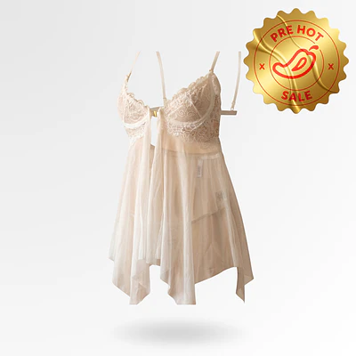 BABY DOLL WHITE - Lencería Encaje y Tul Transparente con Abertura Frontal + Tanga | Sensual, Suave y Liviano