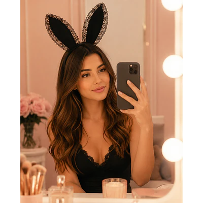 Vincha con Encaje Orejas Bunny Negro