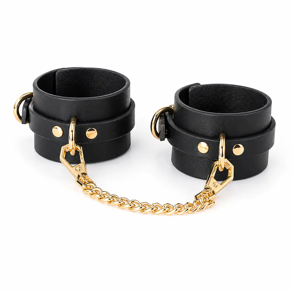 Set de Esposas y Tobilleras Simil Cuero Negro