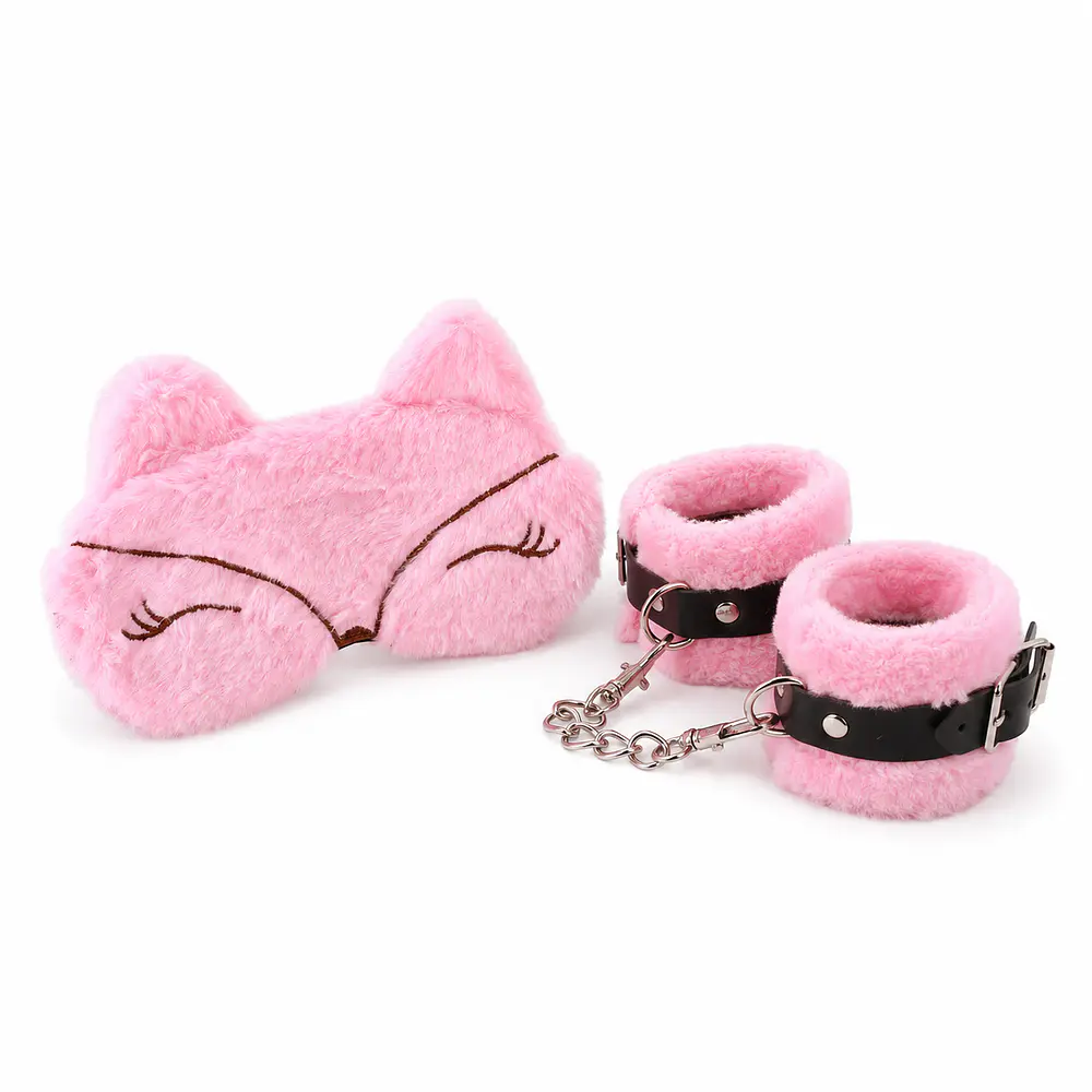 Set Antifaz y Esposas de Felpa Rosa con Diseño de Zorrito