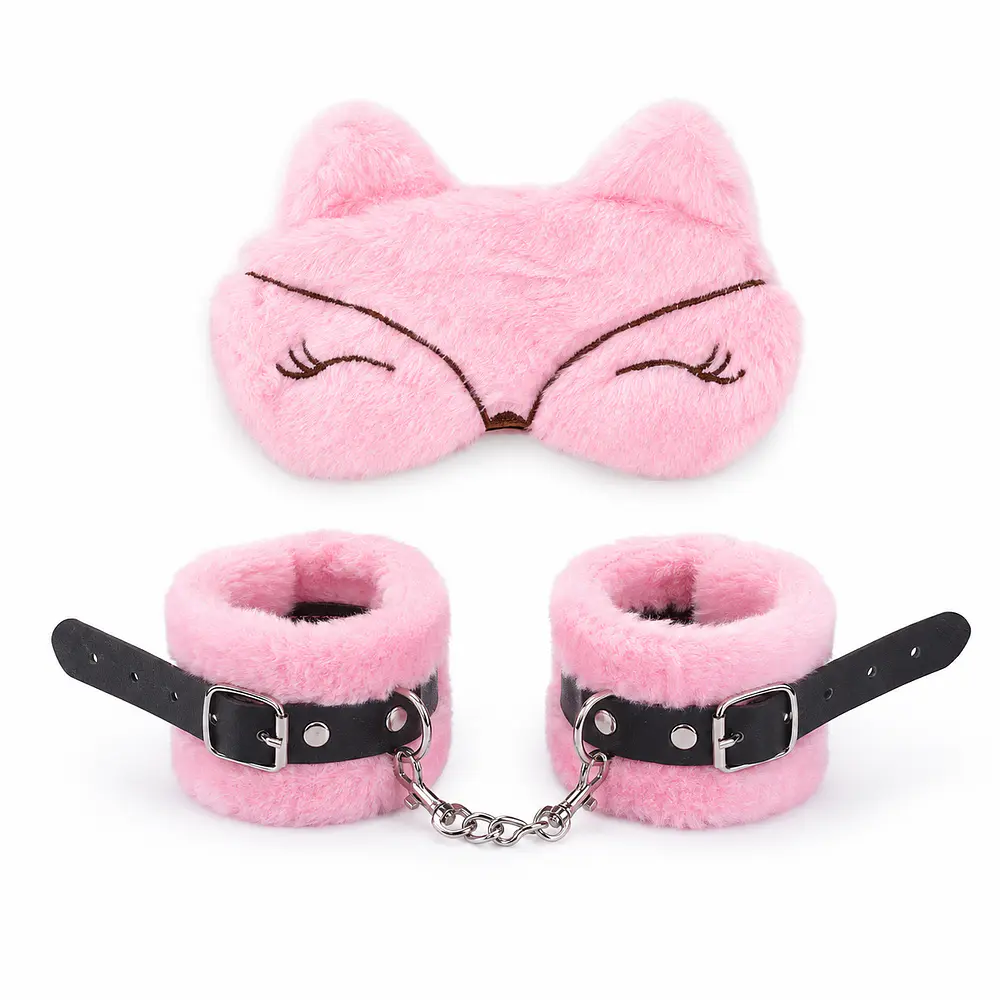 Set Antifaz y Esposas de Felpa Rosa con Diseño de Zorrito