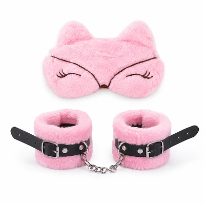 Set Antifaz y Esposas de Felpa Rosa con Diseño de Zorrito