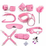 Set Íntimo de 10 Piezas en Cuero Sintético con Antifaz, Esposas y Accesorios BDSM