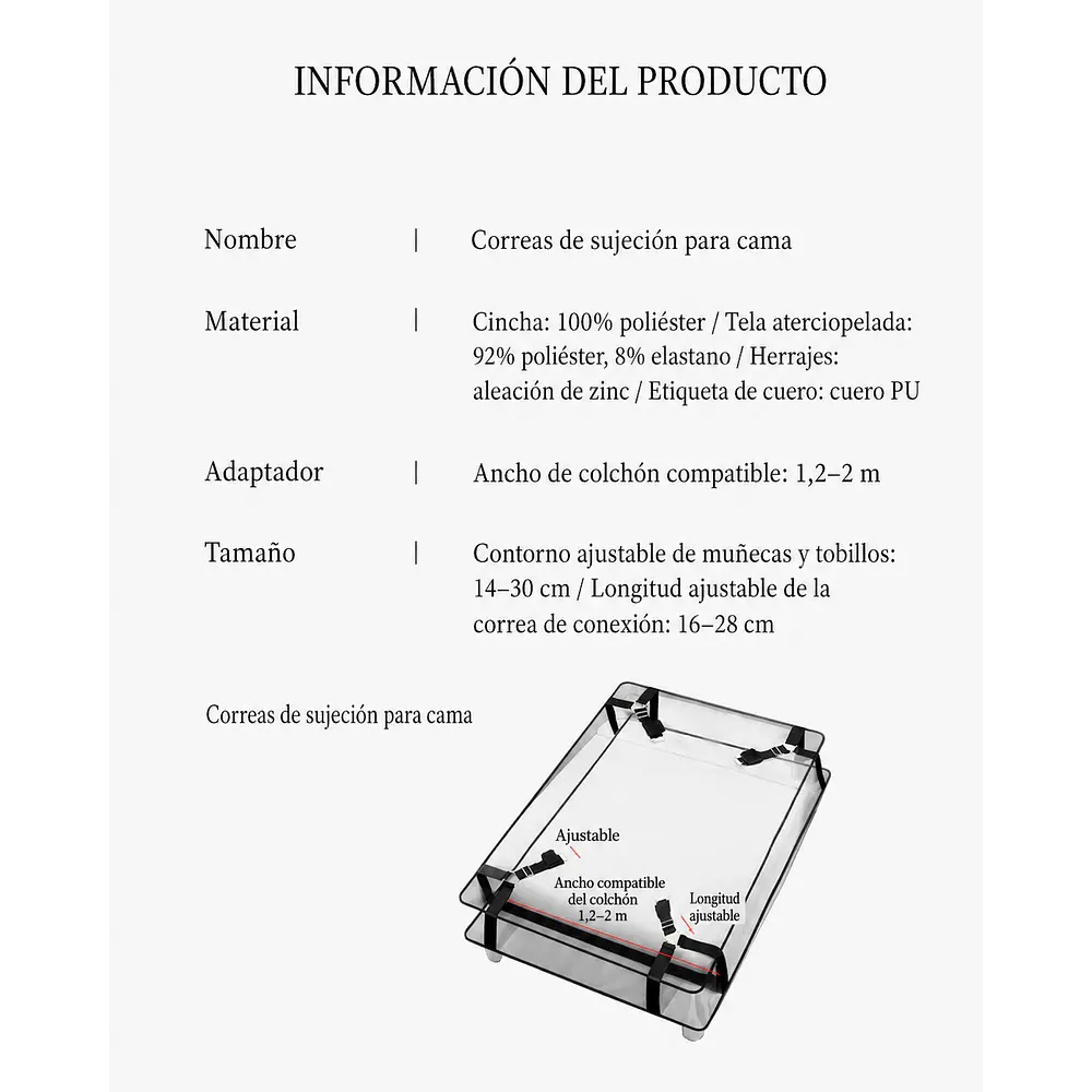 Correas de Sujeción para Cama Ajustables con Muñequeras y Tobilleras