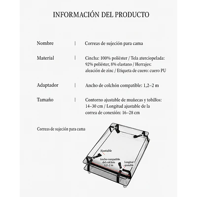 Correas de Sujeción para Cama Ajustables con Muñequeras y Tobilleras