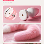 Cola Plug de Zorro Vibradora USB Rosa y Blanca con Control por App