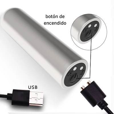 BALA VIBRADORA PLATEADA SIN CONTROL "STRONG" - USB