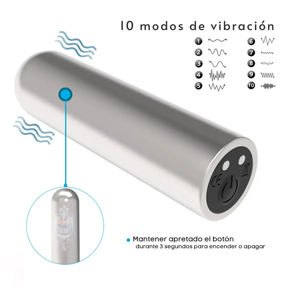 BALA VIBRADORA PLATEADA SIN CONTROL "STRONG" - USB