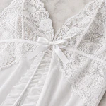 CAMISÓN- Lencería de Encaje y Tul Transparente con Volado + Colaless – Conjunto Sensual Femenino