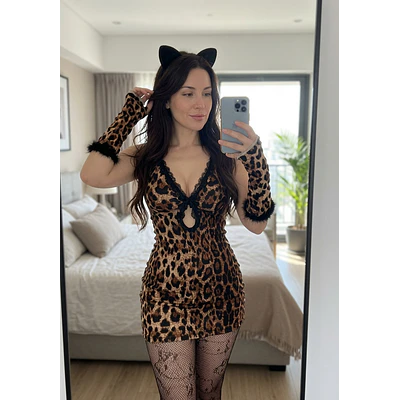 Disfraz de Leopardo – Vestido Animal Print con Orejas y Guantes