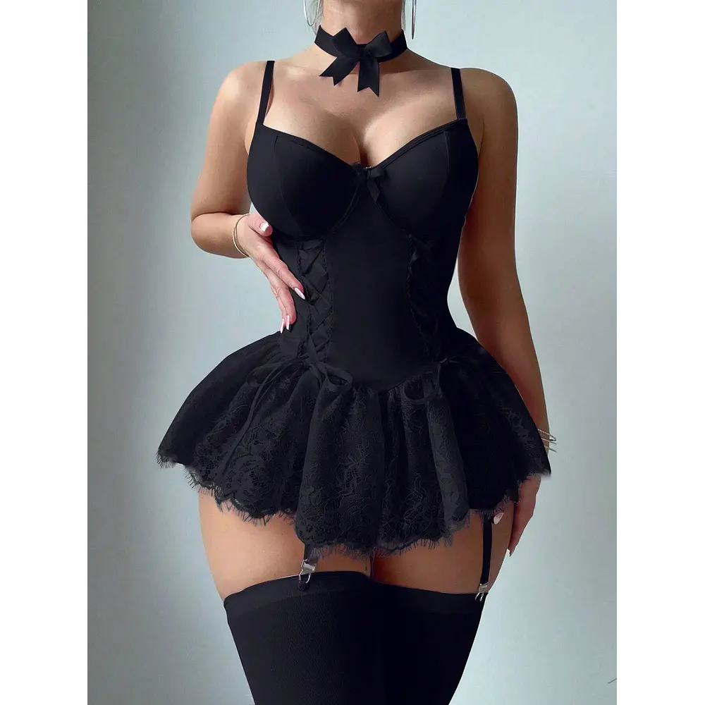 Disfraz de Bailarina Mujer con Corset y Falda de Encaje – Rosa o Negro 
