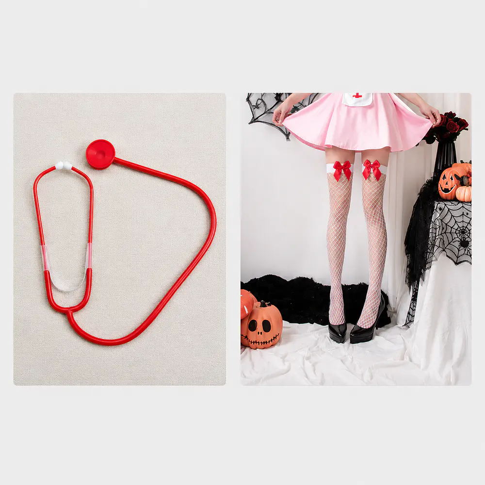 Disfraz de Enfermera Mujer Blanco y Rojo con accesorios