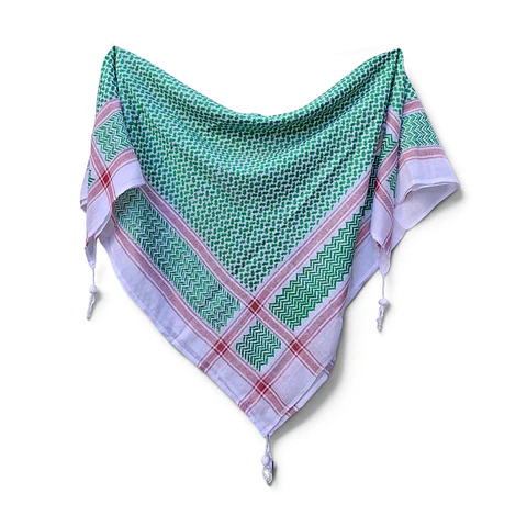 Kufiya Verde con Fondo Blanco Algodón 130x130 cm – Hecha en Siria