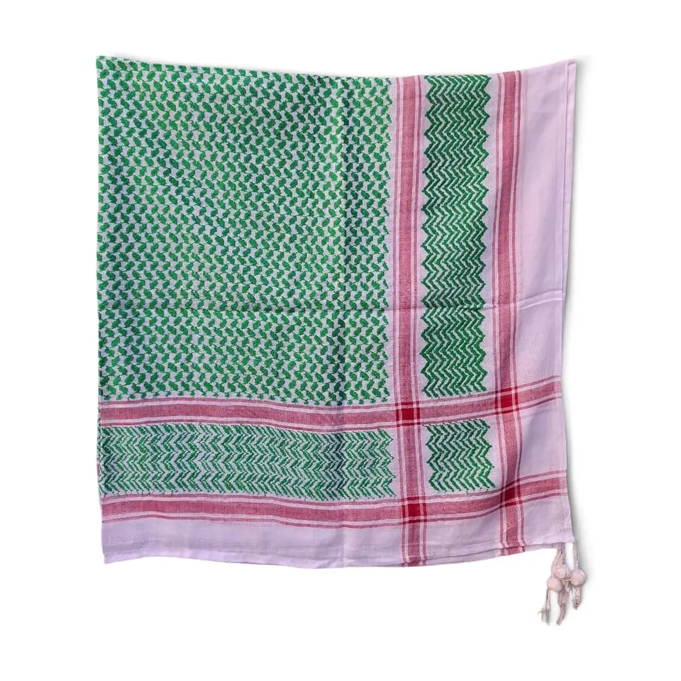 Kufiya Verde con Fondo Blanco Algodón 130x130 cm – Hecha en Siria 2
