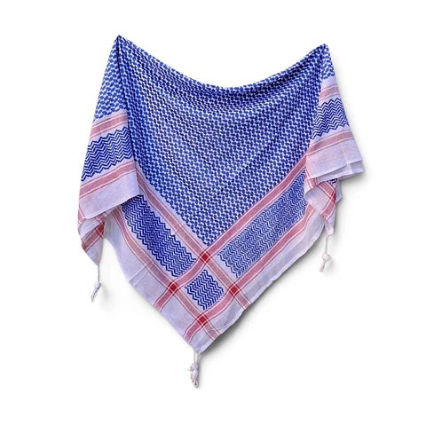 Kufiya Azul y Blanco Entramado Pequeño Algodón 130x130 cm