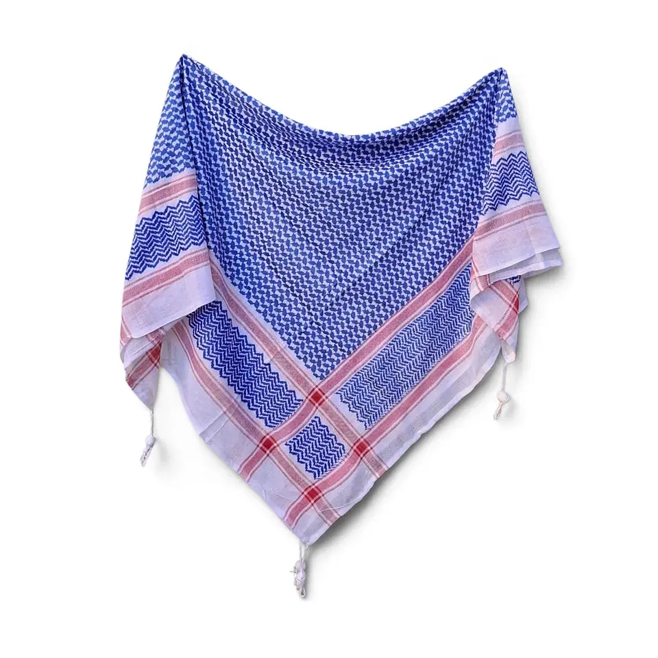 Kufiya Azul y Blanco Entramado Pequeño Algodón 130x130 cm 1