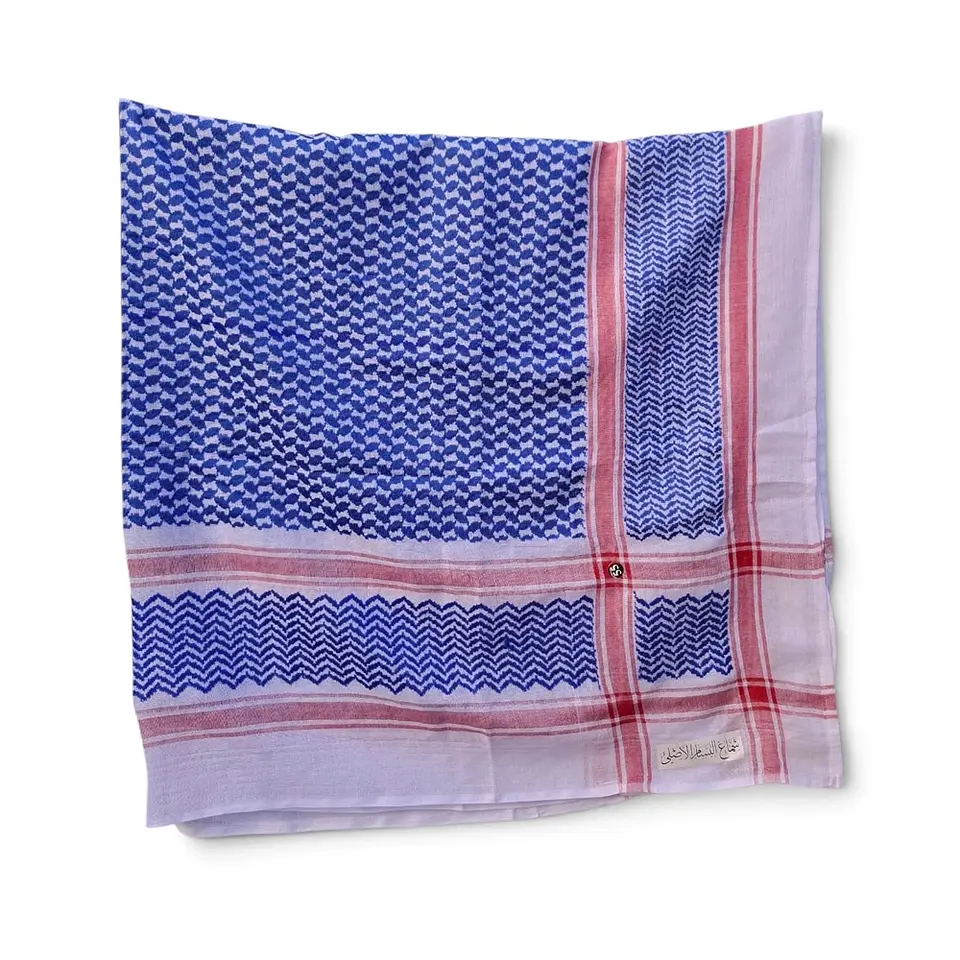 Kufiya Azul y Blanco Entramado Pequeño Algodón 130x130 cm 2
